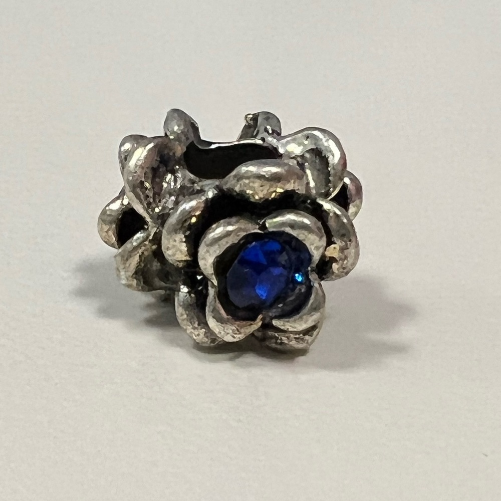 Silver Charm Bead Blue flower stone rhinestone 4 Pandora bracelet